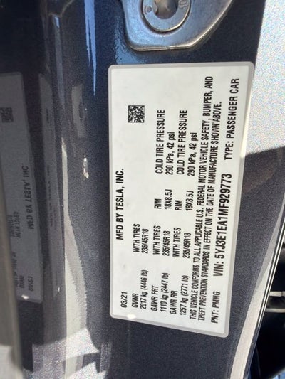 2021 Tesla Model 3 Standard Range Plus